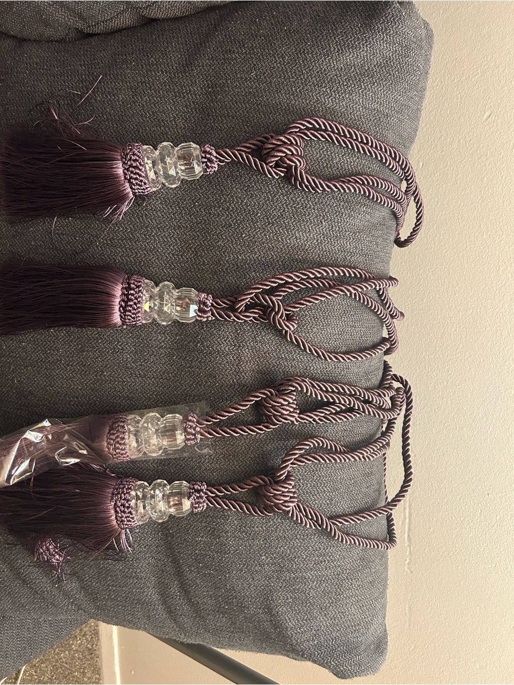 Elegant Plum Purple Tassel Curtain Tiebacks with Crystal Accents (Set of 4)